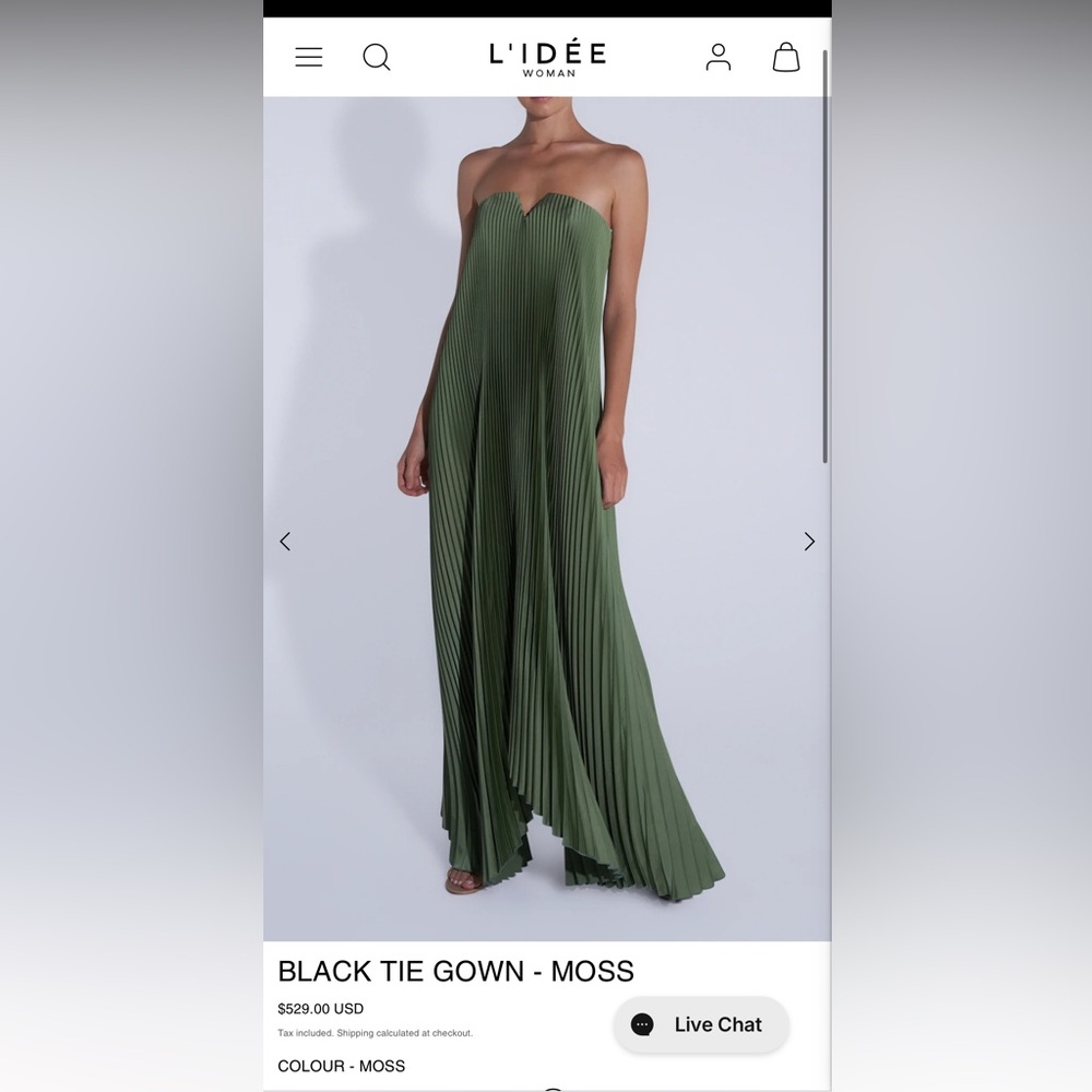 L’idee black tie gown in moss